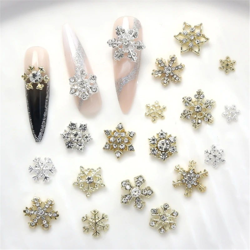 10pcs 3D Art Alloy Snowflake Embellishments Fashionable Decorations