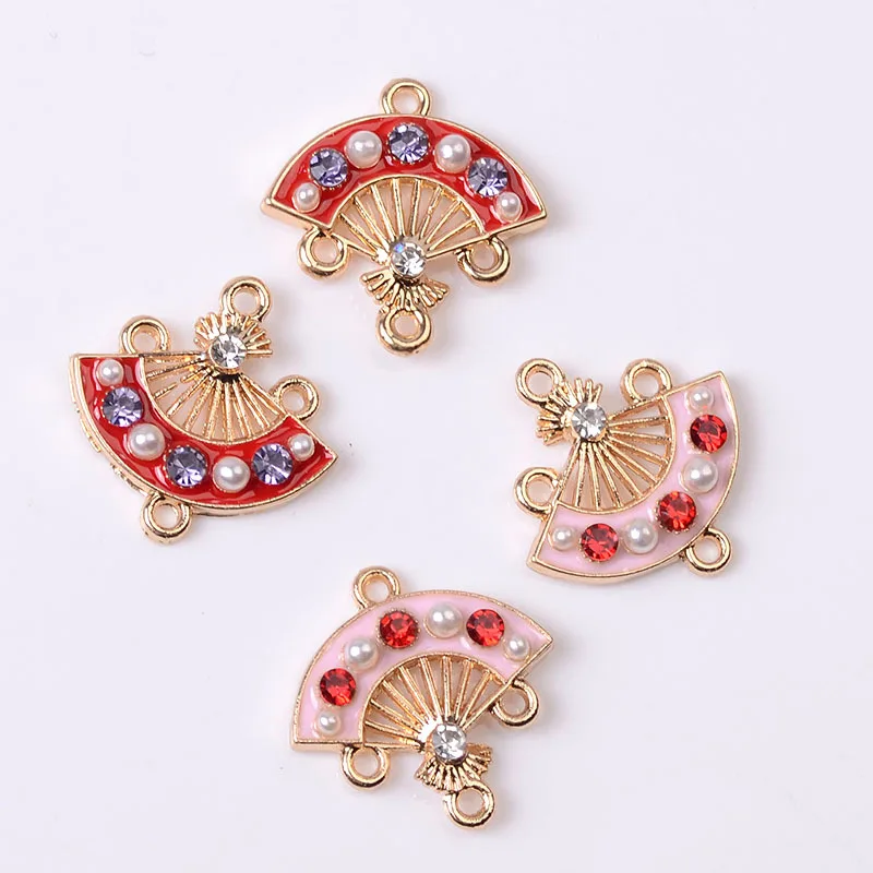New alloy dripping oil red fire small fan necklace bracelet handmade DIY pendant accessories factory direct sales