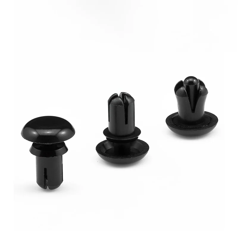 50/100/200 Buah R2024-R4070 Tombol Penekan Paku Keling Nilon Hitam Plastik Tipe R Paku Keling Ekspansi Papan PC Pengencang Wanita Plastik