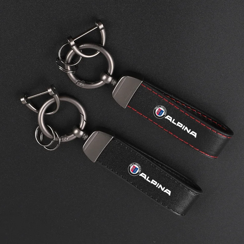 Deluxe Leather Keychain with Car Badge Keychain Pendant For ALPINA
