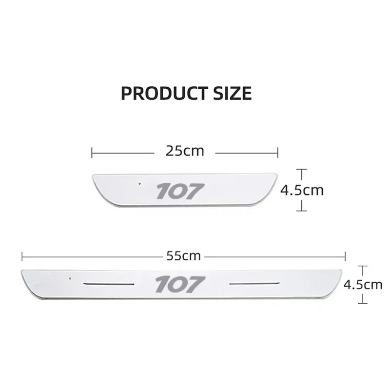 For Peugeot 107 Logo Door Sill LED Atmosphere Light Acrylic Welcome Threshold USB Illuminated Pedal Protector Car Accessories