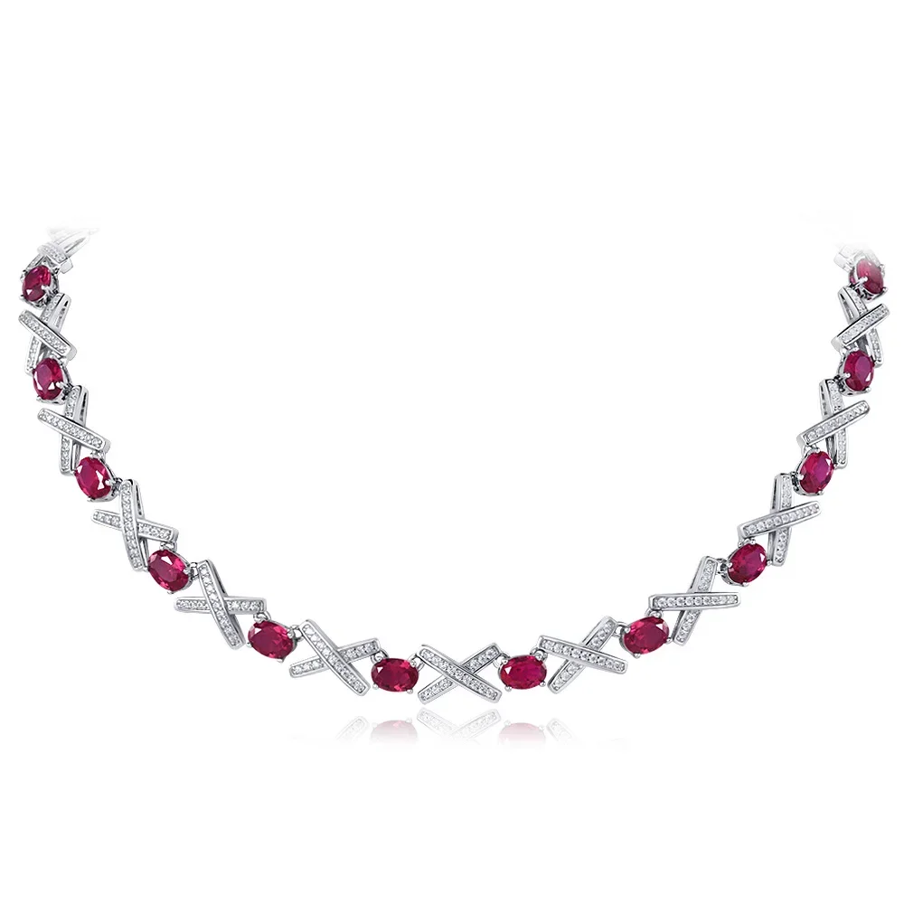 

HOT SALE S925 Silver Fashion Egg shaped Red Treasure 5 * 7 Necklace 1ct Versatile Neck Chain 37/39/43cm Wedding Jewelry
