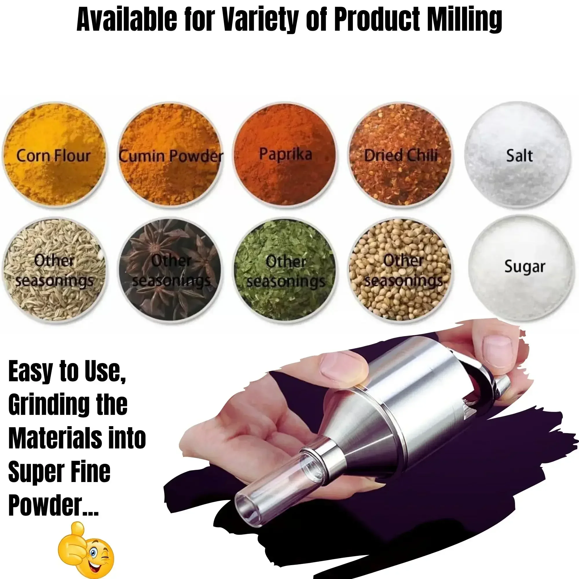 Manual Grinder Aluminum Spice Mill Fine Grinding Powder Herb Crusher with Metal Jar and Wide Mouthed Funnel Smoking Accessories
