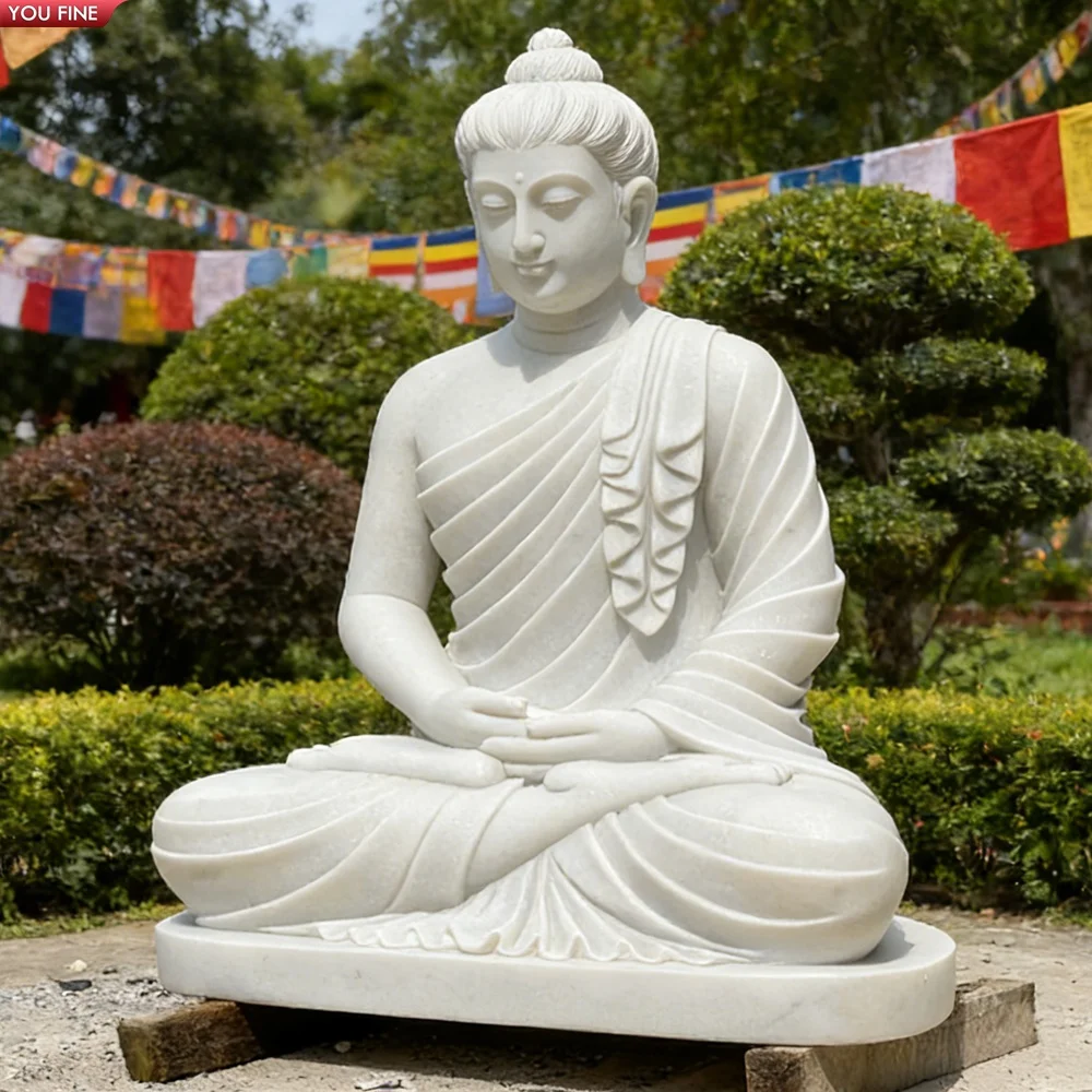 Outdoor Garden Life Size White Marble Buddha Statue