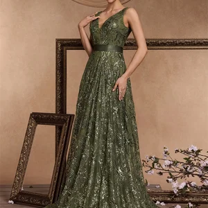 Lucyinlove sexy luxury Deep neckline in V sequins blue dresses of night female elegant v-back wedding party for graduation ball 6 Main Sales Graduation Dress - №4