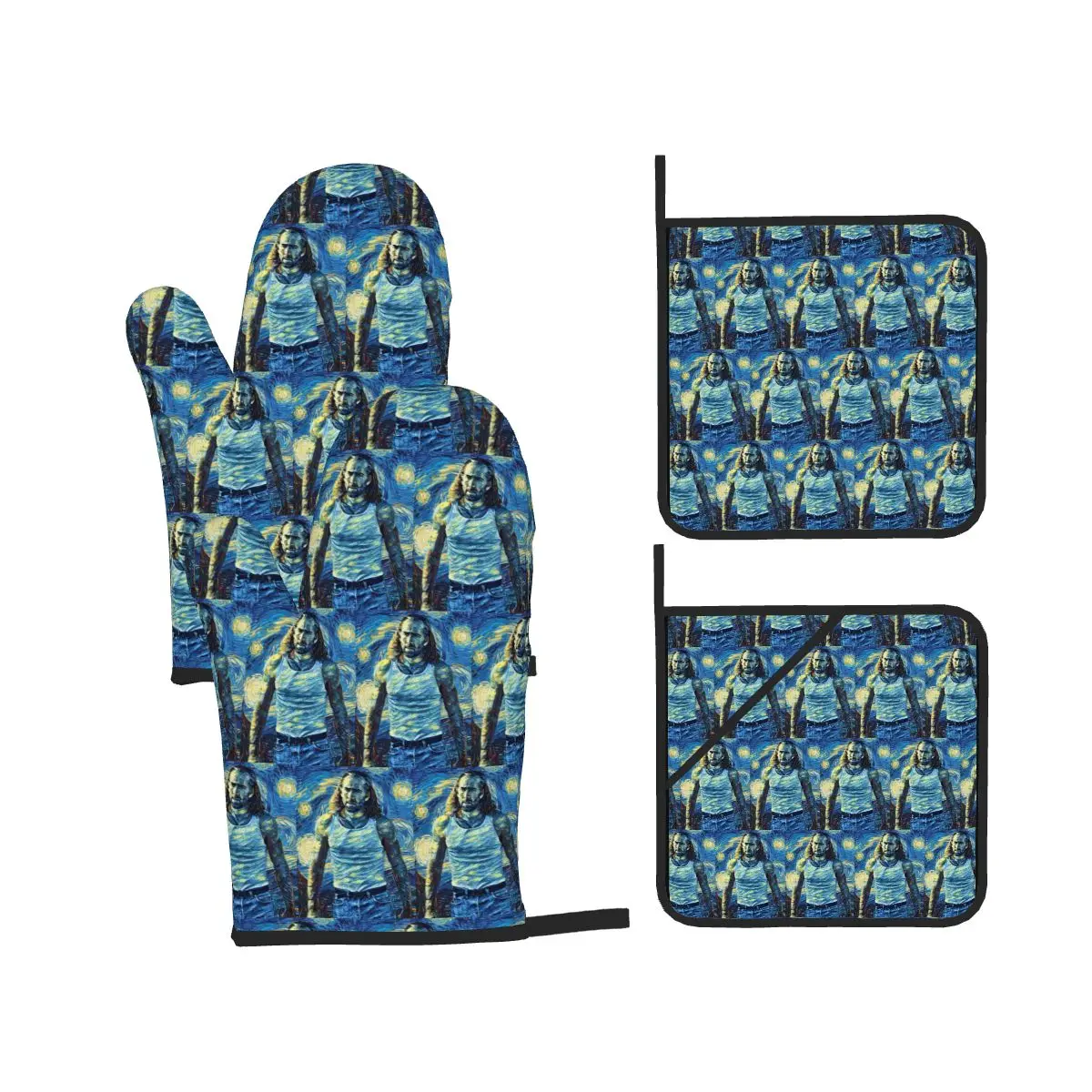 Nicolas Cage Stage Oven Mitts and Pot Holder Sets of 4 for Baking Kitchen Cooking Grilling Resistant Non-Slip Gloves