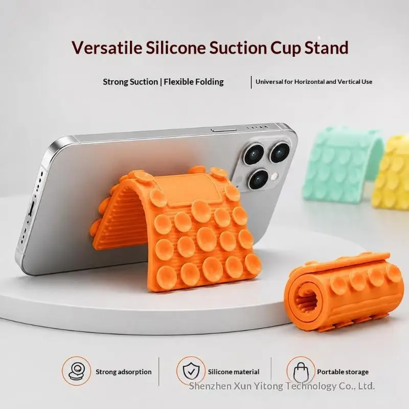 Silicone Foldable Phone Stand Flexible Suction Cup Multi-Angle Adjustable Holder for All Smartphones Home Use