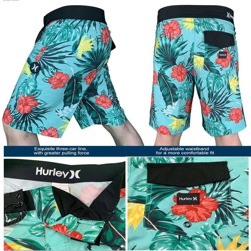 Shorts de praia de secagem rápida masculino, roupa de natação surf, tecidos de poliéster, curto, lazer, terno esportivo, verão, 2024