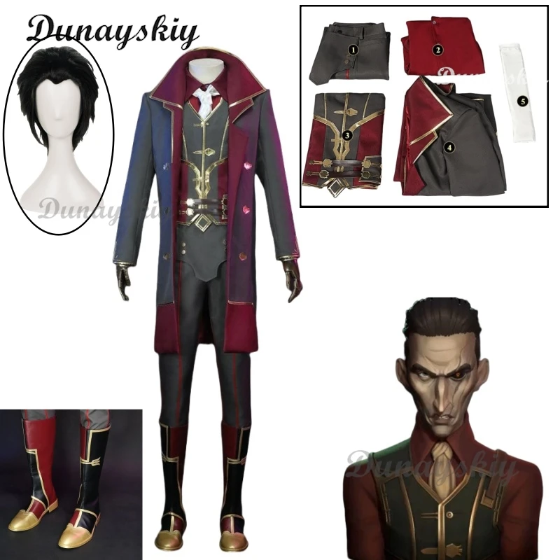 

Silco Cosplay Game LOL Arcane Costume Wig Uniform Trench Coat Boot Adult Halloween Christmas Party Suit Customized