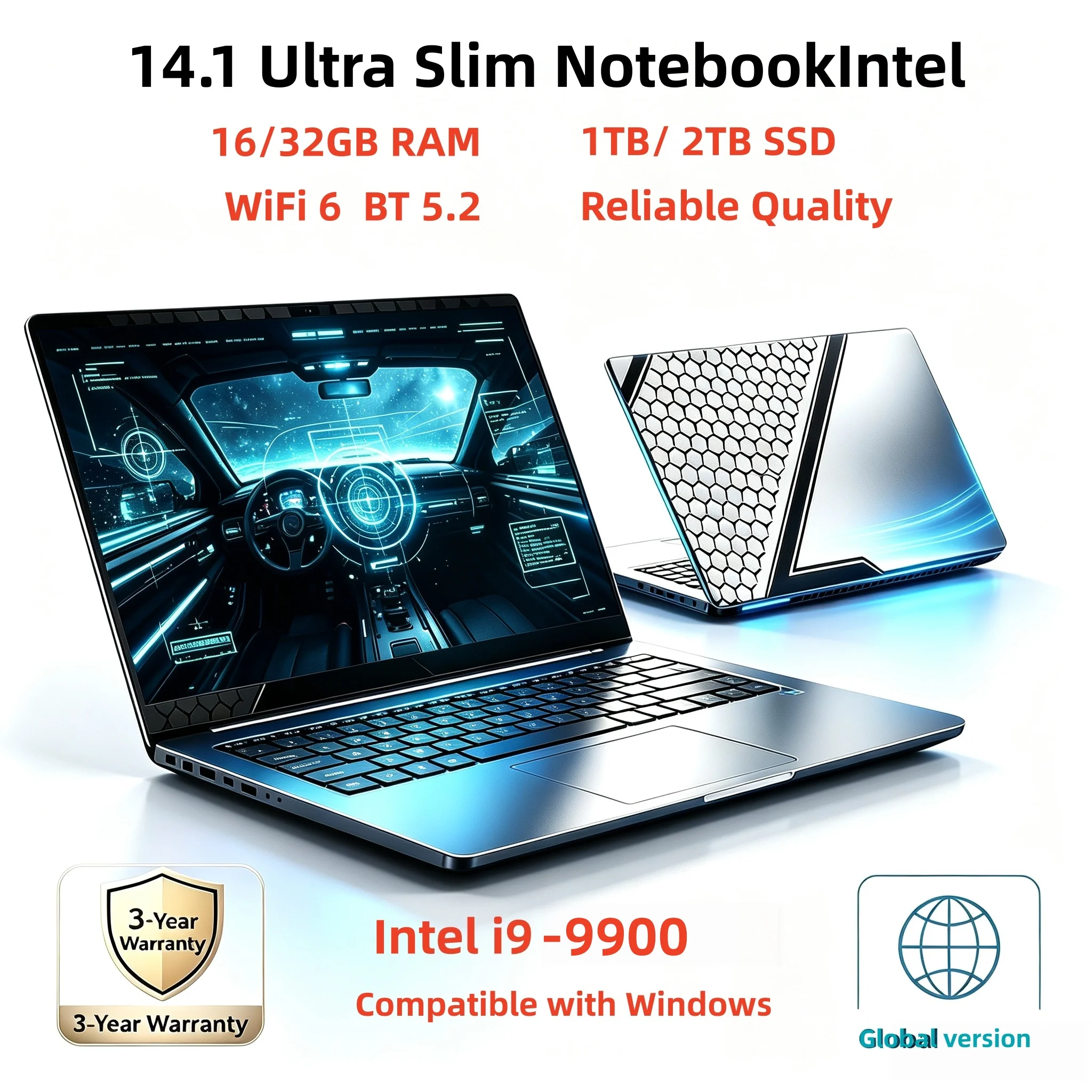 Laptop Gaming 14.1" Ultra Slim Compatible with Windows Laptop ComputerInch Intel Core i9 9900 Gaming 32GB RAM 1080P HD Office Study Laptops