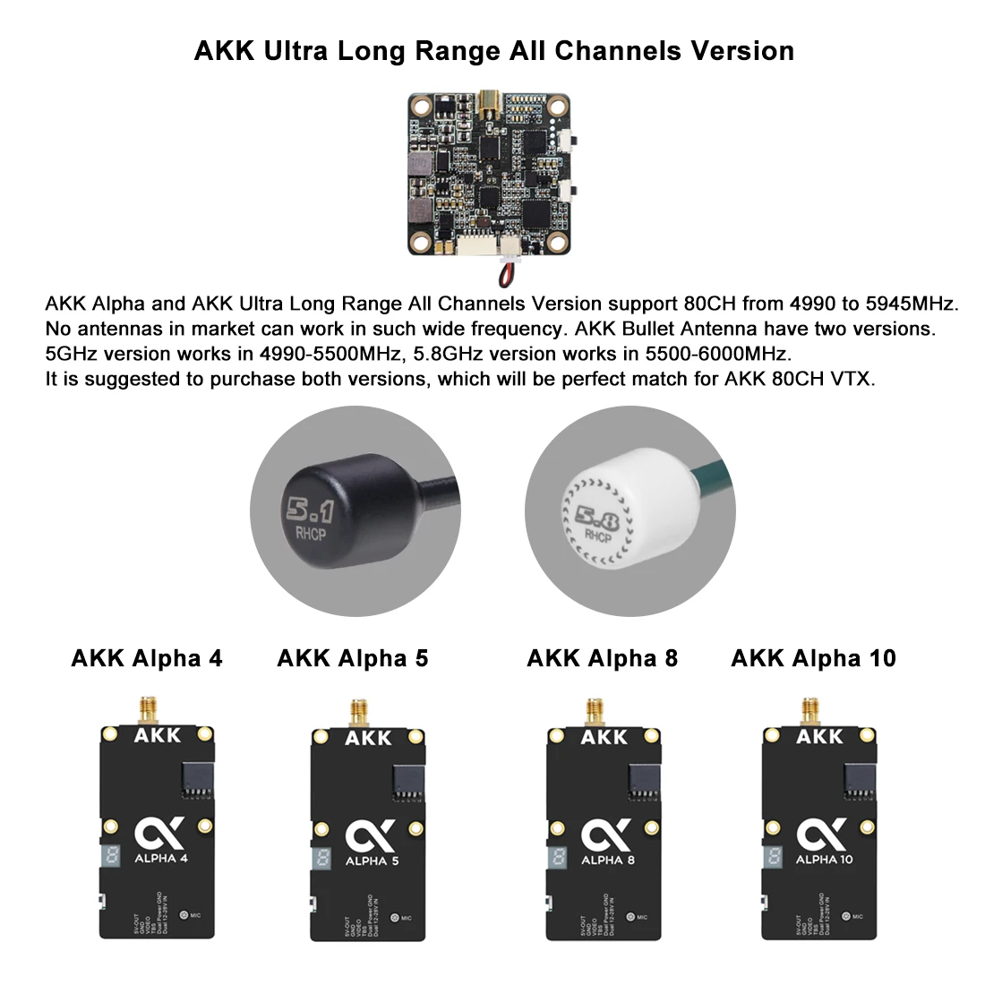 AKK 3DBi Bullet Antenna 5GHz and 5.8GHz Combo