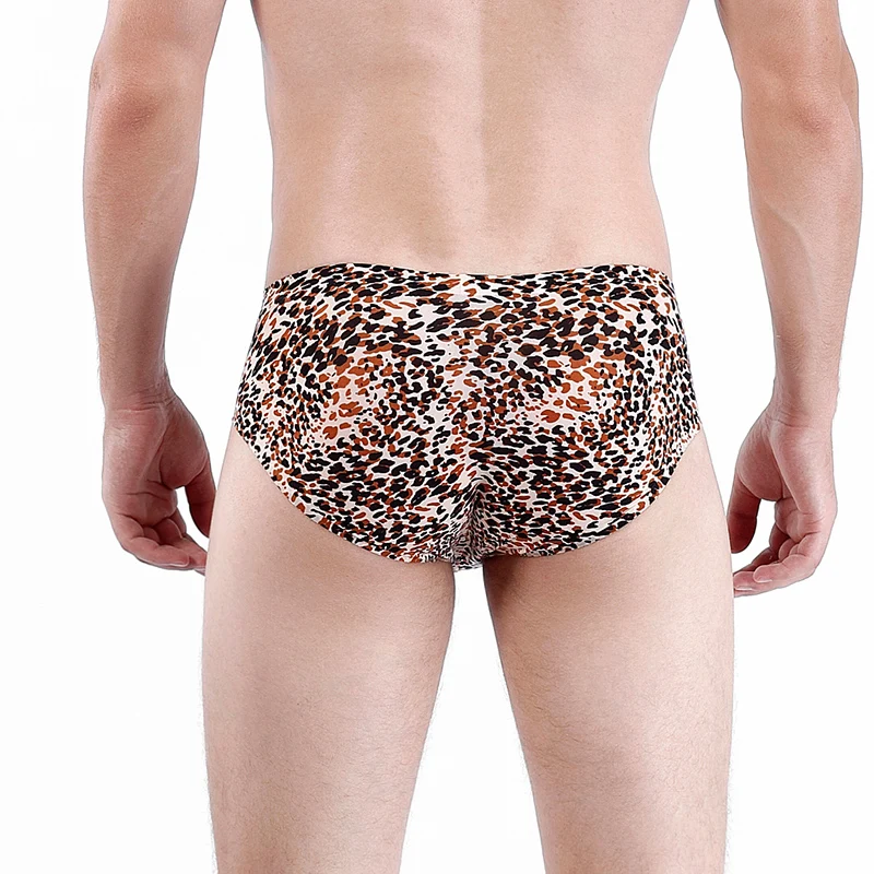 Fashion Sexy Leopard Printing Men\'s Underpants Comfortable Ice Silk Briefs Breathable 3D-Pouch Male Underwear Elastic Man Panty