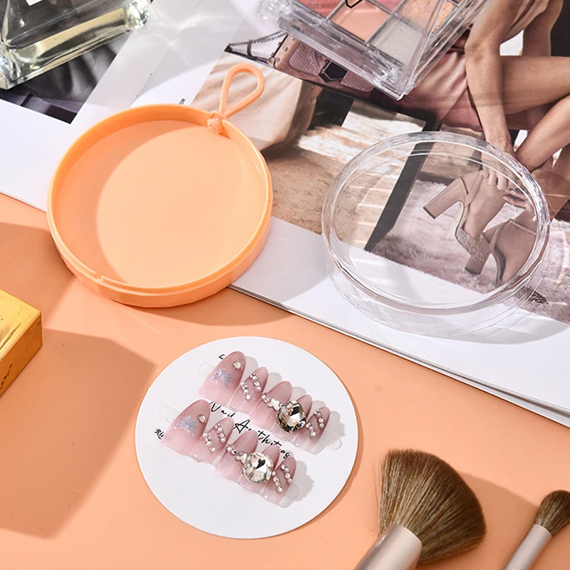 1/6 PCS Scatole vuote di plastica a forma rotonda per riporre le unghie a pressione con cordino Custodia trasparente per imballaggio per unghie Accessori per strumenti di archiviazione