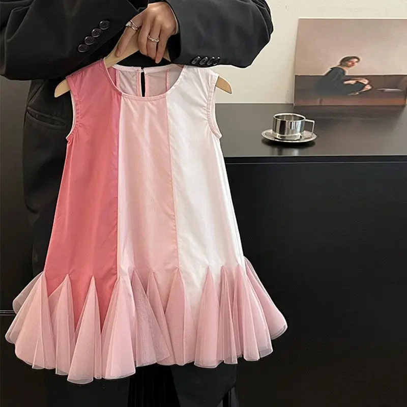 

Girls' Dress 2025 Summer New Fashionable Children's Temperament Multi color Splicing Unique Tank Top Skirt