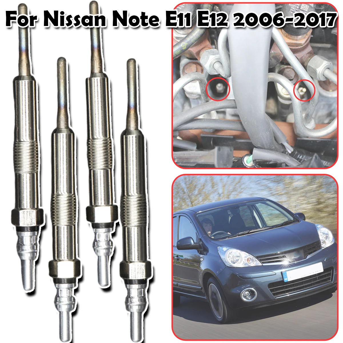 

4PCS Diesel Heater Nickel Plating Glow Plugs For Nissan Note E11 E12 2006 2007 2008 2009 2010- 2017 1.5DCi 110655687R 8200682592