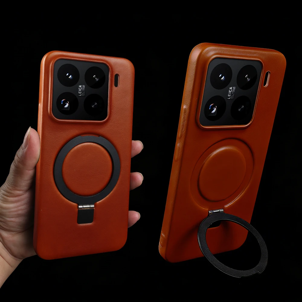 

Magnetic Bracket Ring Genuine Leather Case For Xiaomi 15T Pro 15 17 Ultra 12T 13T 14T 12 13 11 lite 17 Pro Max Phone Case Cover