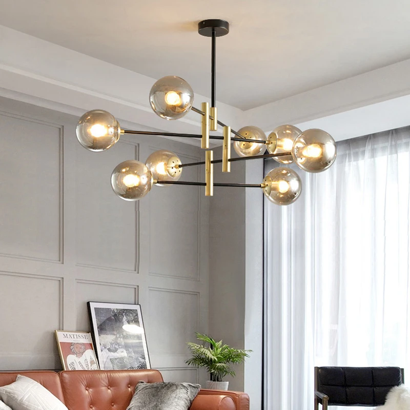 

Modern Scandinavian E27 Pendant Light Black Gold Glass Ball Bedroom Living Room Dining Room Study Indoor LED Pendant Light