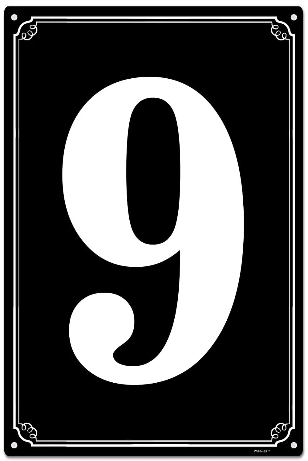 Metal Number Sign 9, Parking Spot Aluminum Signs, Weatherproof, Fade-Resistant, Black/White, for Outdoor and Indoor Use--Tin Sig