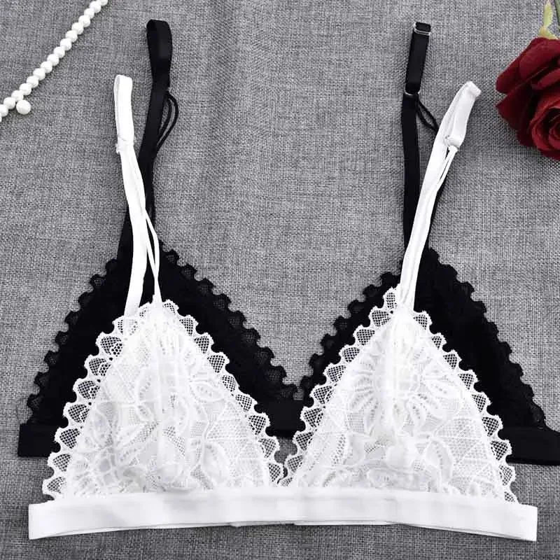 2021 Sexy Women Floral Lace Bra Wire Free Bralette Lingerie Female Seamless Unpadded Transparent Brassiere Intimates