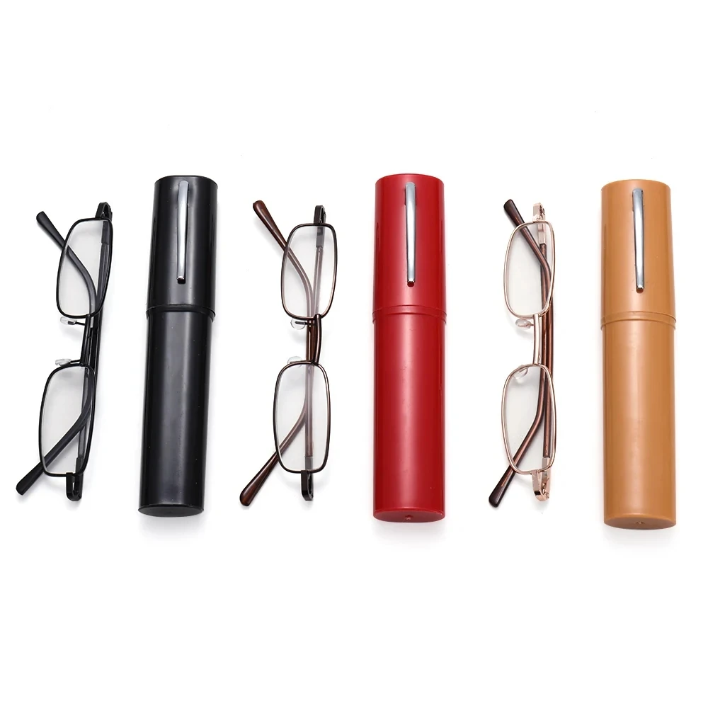 Portable Lightweight Slim Reading Glasses with Tube Case Anti Blue Light Readers Glasses for Men Women Mini Compact Eyeglasses