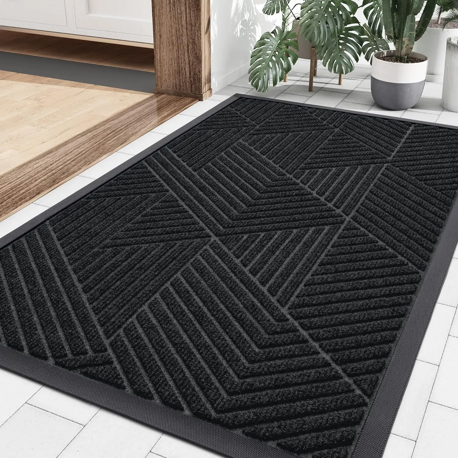 Homaxy Polyester Natural Rubber Irregular Triangle Door Mat Indoor Non Slip Rubber Door Mat Dirt Trap Absorbent Door Mat