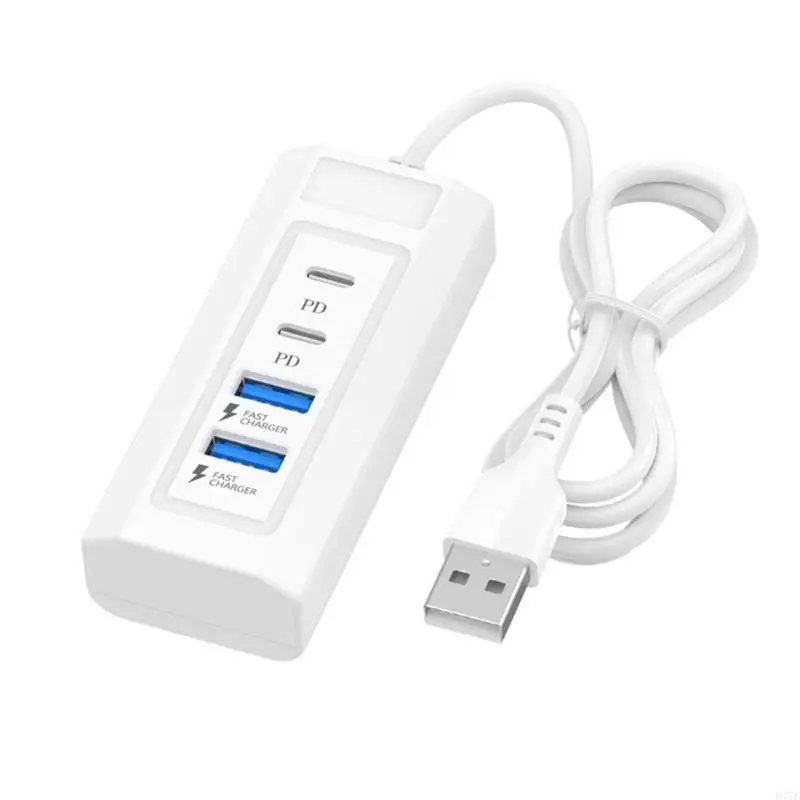 H37F USB To 2xPD And Double USB Charging Splitter Hub For Phones Tablets And More With Data Transfer Port