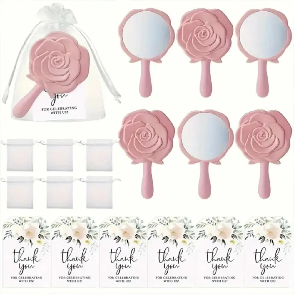1-20 Sets de Espejos de Maquillaje con Flores Rosadas, Tarjetas de Agradecimiento, Recuerdos para Despedida de Soltera, Regalos de Boda para Invitados, Decoración para Fiestas