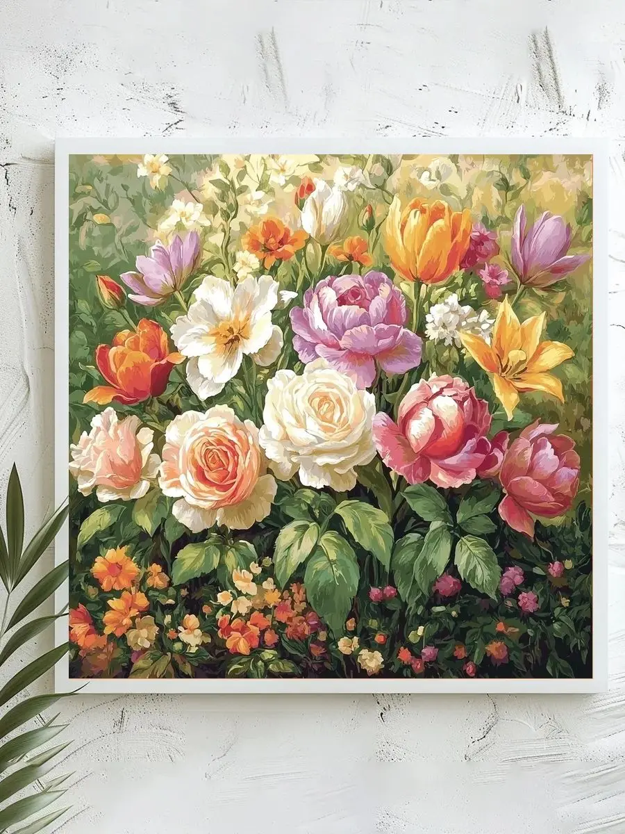 1 Stück 40x40 cm/15,74 Zoll, 11CT/14CT Kreuzstich-Set, DIY Valentinstagsgeschenk, Stickerei-Set für Festlichkeiten, Buntes Blumenfeld – Detail 1