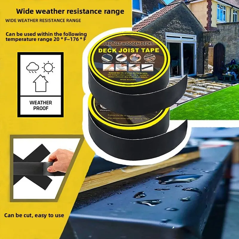 Joist Tape Deck Wood Board Protection Heat-resistant Sunproof Self-adhesive Black Butyl Waterproof Tape with Strong Adhesion