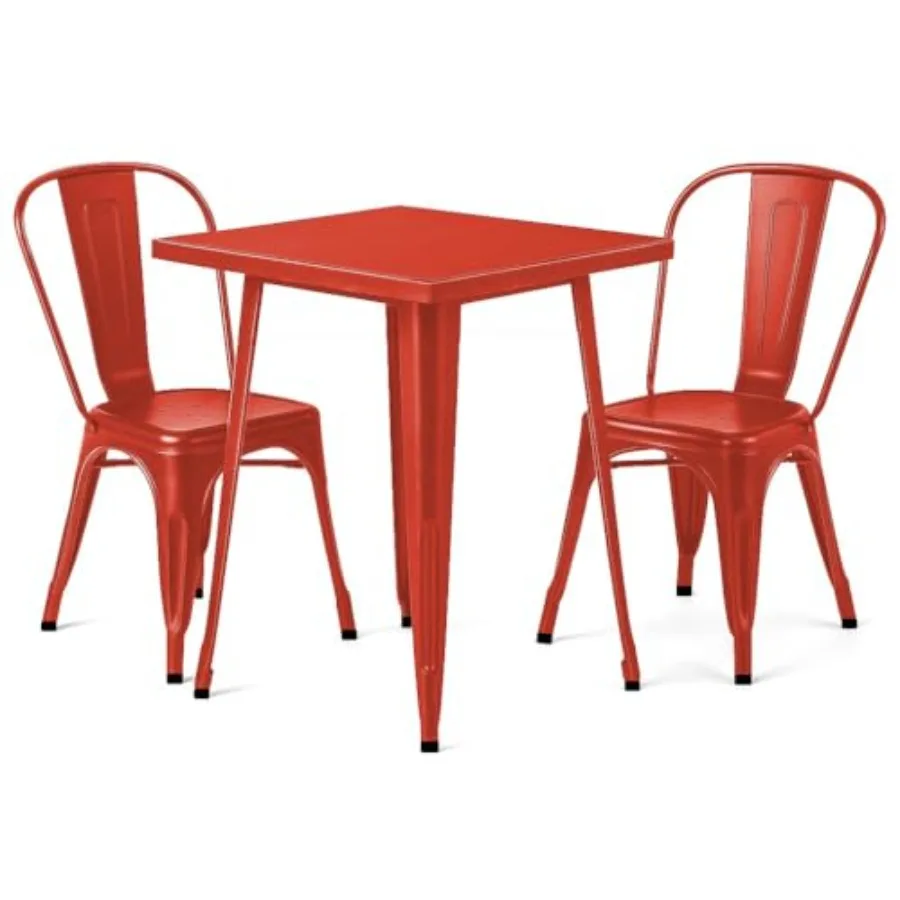 

Metal Bistro Table Set 3 Pcs for Indoor Outdoor Cafe Seating, Steel, Black, Rust-Resistant Finish