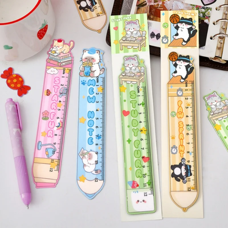 60pcs/lot Creative Cat Magnetic Ruler Cute Bookmark Measuring Drawing Tool Promotional Gift School Supplies