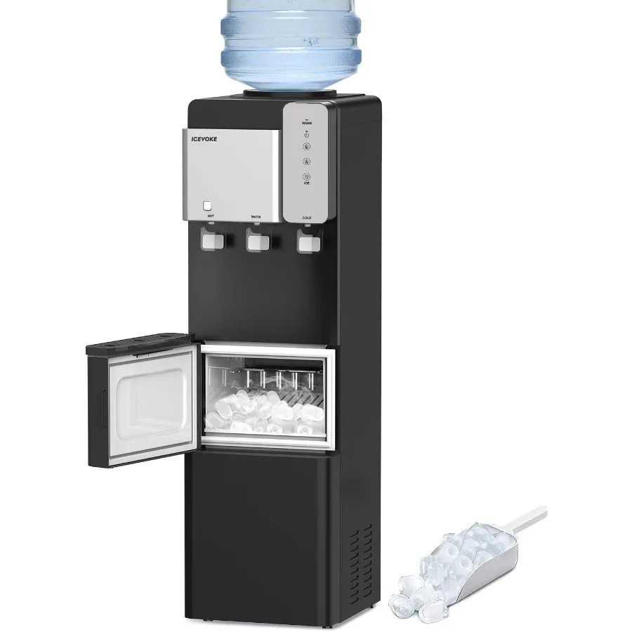 

3 in 1 Water Cooler Dispenser with Integrated Ice Maker for 3 or 5 Gallon Bottles Provides Hot and Cold Drinking Water with 27L