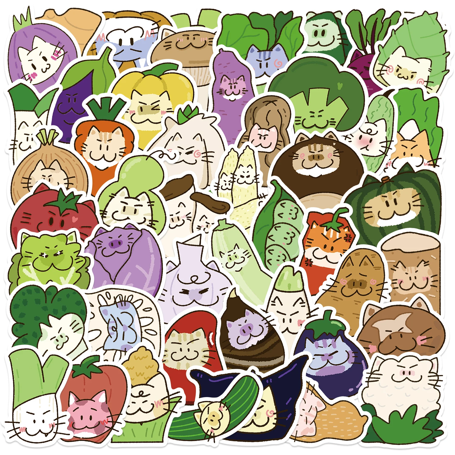 50pcs Cute Cartoon Vegetables Cats Animals Graffiti Potato Stickers Fun DIY Decorations Guitars Laptops Waterproof Stickers