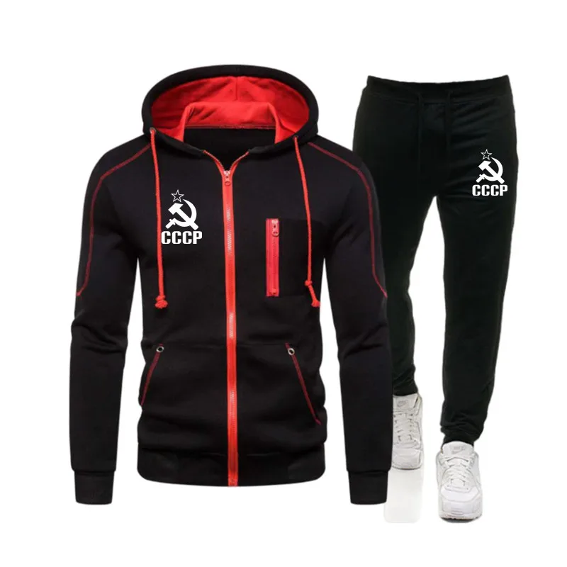 CCCP USSR Sets Tracksuit Men Spring Winter Running Hooded Sweatshirt Workout set Sportswear 2022 Male Suit Sport Two Piece Set