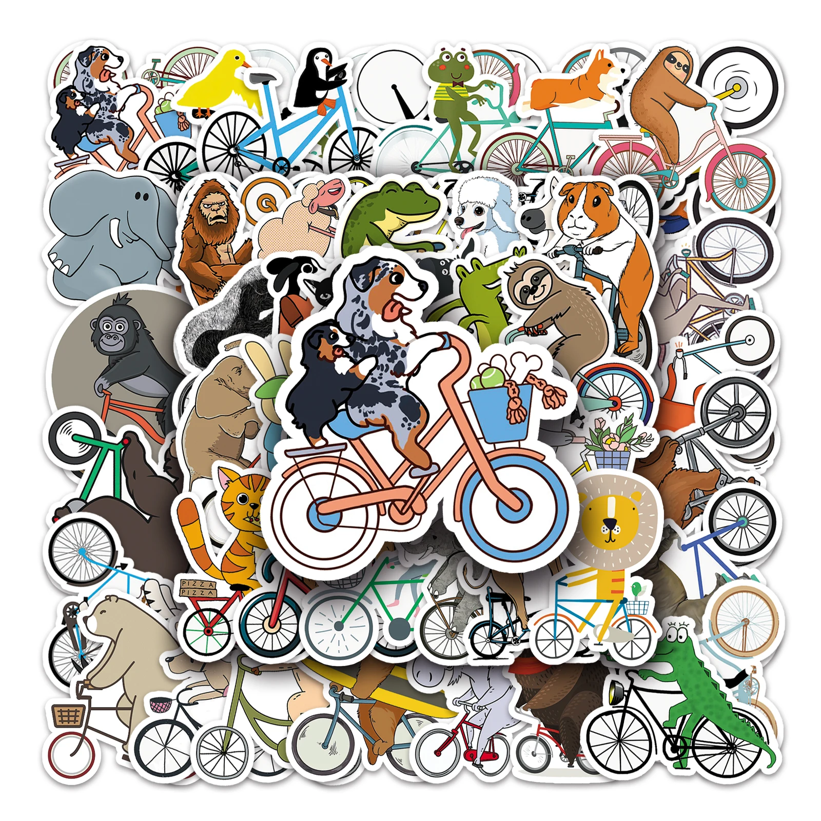 50Pcs Animal bicycle series Cartoon Cute Waterproof Sticker Skateboarding Snowboard Retro Vinyl Sticker