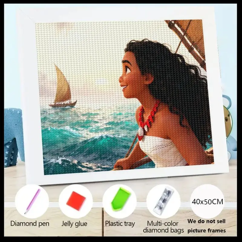 

1 шт., набор для алмазной живописи принцессы Моаны Диснея 5D, полная дрель, океанские приключения, сделай сам, драгоценный камень, мультяшный персонаж, хрустальные стразы