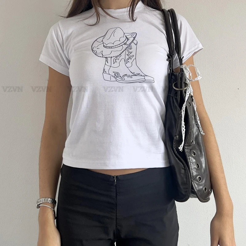 

Vintage Casual Short Sleeve T-Shirt y2k style Clothes Aesthetic Women Letter Gothic Crop Top Streetwear Grunge Baby Tee 90s