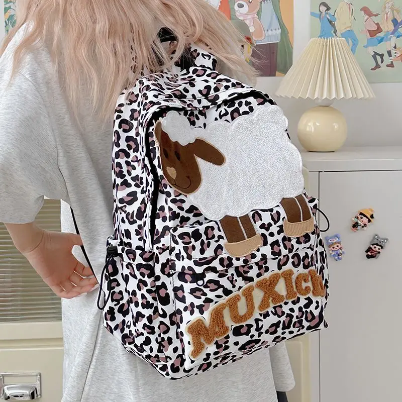 

Ретро японский мультяшный плюшевый нейлоновый рюкзак с леопардовым принтом, студенческий школьный рюкзак, дорожная сумка для хранения, женская сумка