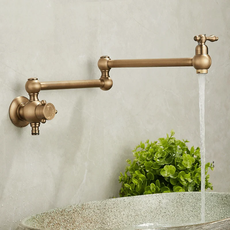 Riempitore per pentole Doppio beccuccio a snodo Pieghevole Estensibile Braccio oscillante Parete Rubinetto da cucina nero Rubinetto per lavello da cucina a due maniglie monoforo