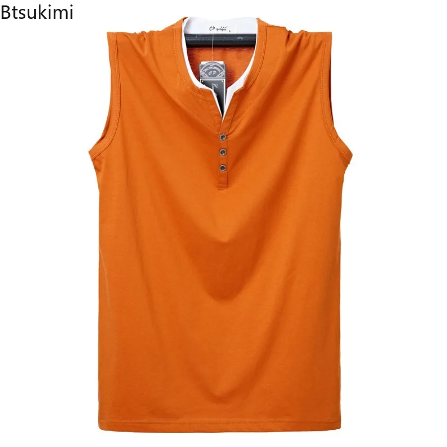 

Summer New Men's Cotton Ice Silk Tank Tops Cool and Breathable Loose Casual Sleeveless Tops Male Basic Sports T-shirts Oversized