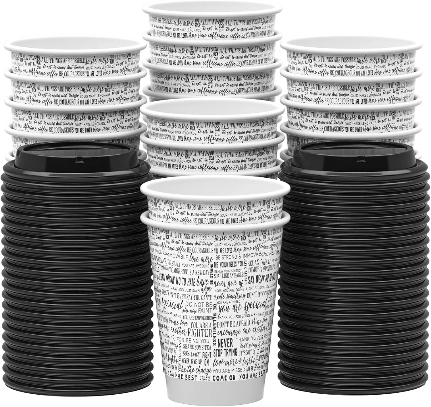 

Disposable Paper Coffee Cups with Lids, 100 pack 12 oz Double Wall Paper Cups, Insulated Takeaway To