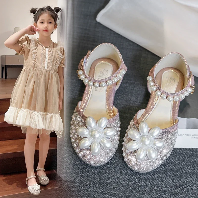 Baby Korean Style Girl Bow Princess Shoes Sandals For Girls Sequin Dance Performance Shoes Size26-36