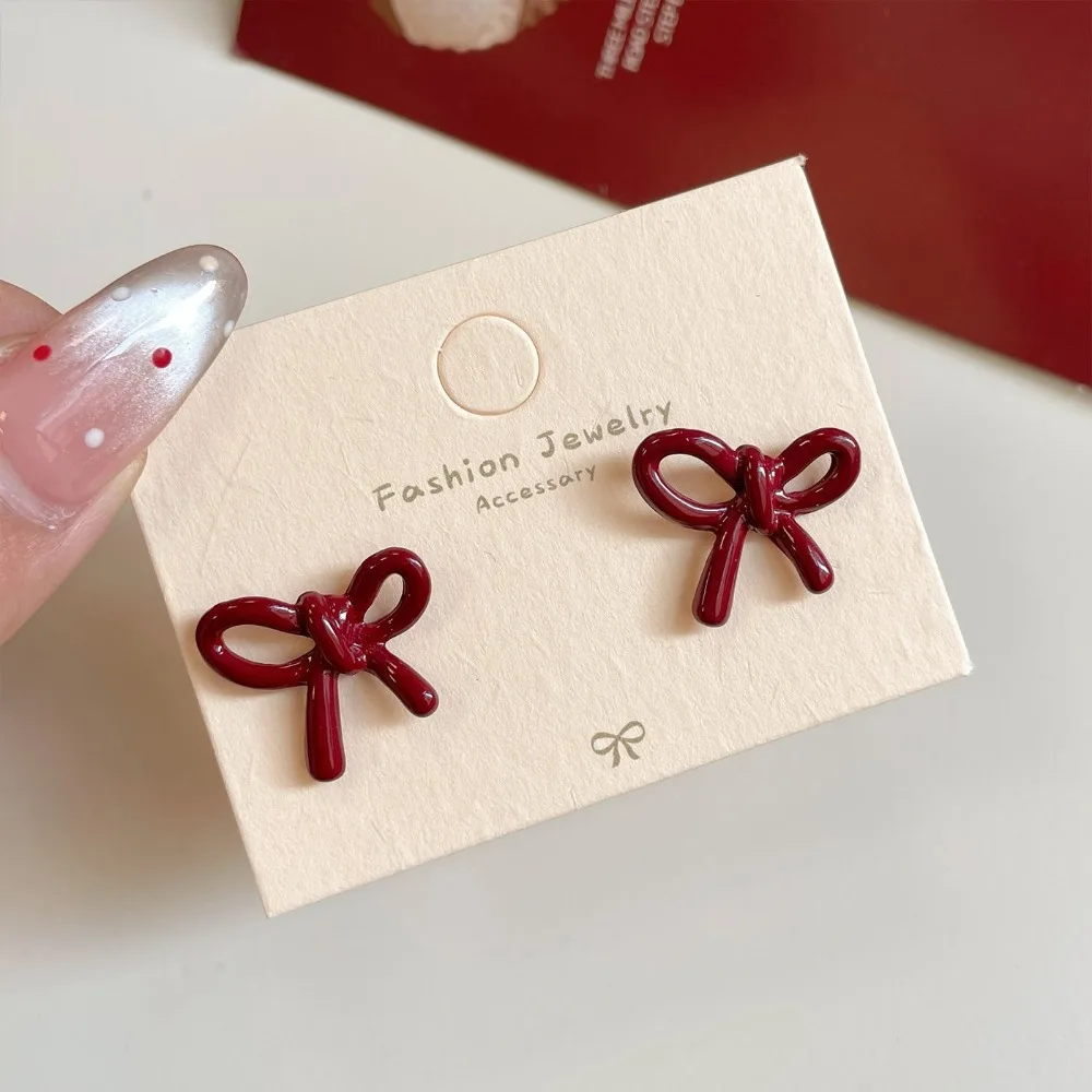 Retro Red Bowknot Stud Earrings Image 9