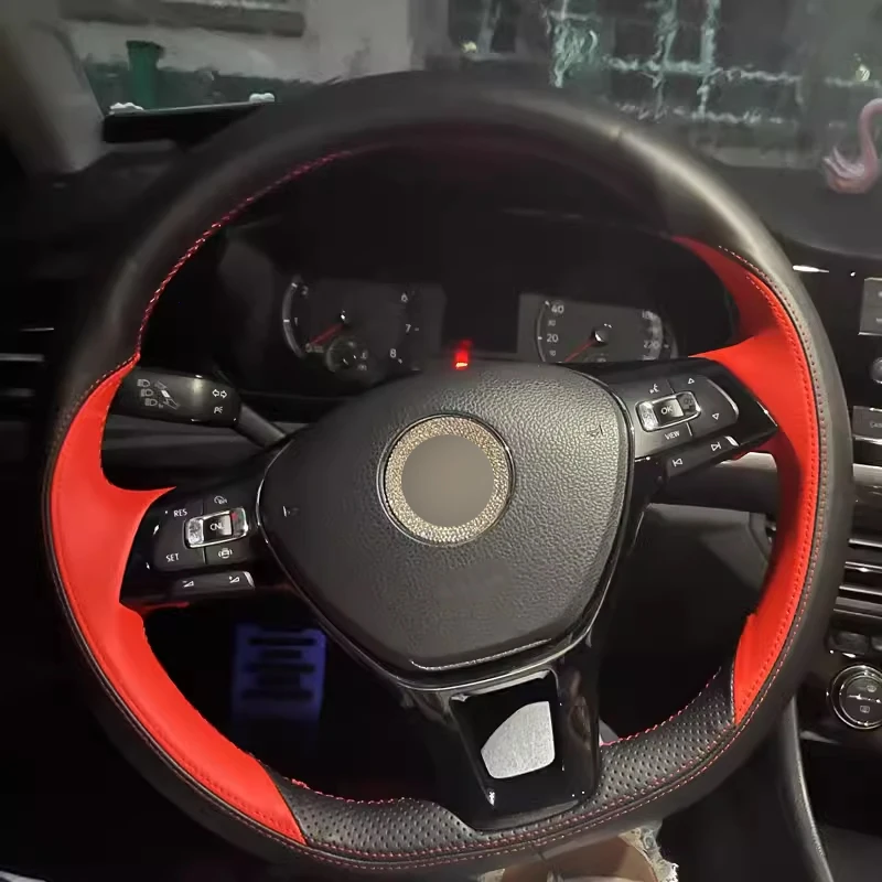 

Leather Custom Steering Wheel Cover Car Accessoires for Volkswagen Golf 7 Golf 8 Passat Sagitar Santana Lavida Magotan Bora