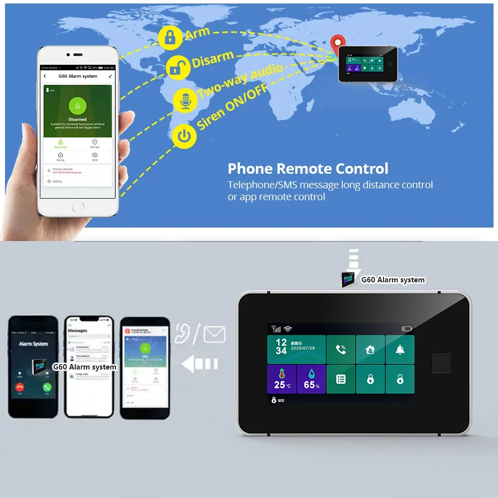 TUGARD GSM WiFi System alarmowy 4. 3-calowy ekran dotykowy z bezprzewodowym ognioodpornym czujnikiem alarmów z zabezpieczeniem przeciw kradzieży dla