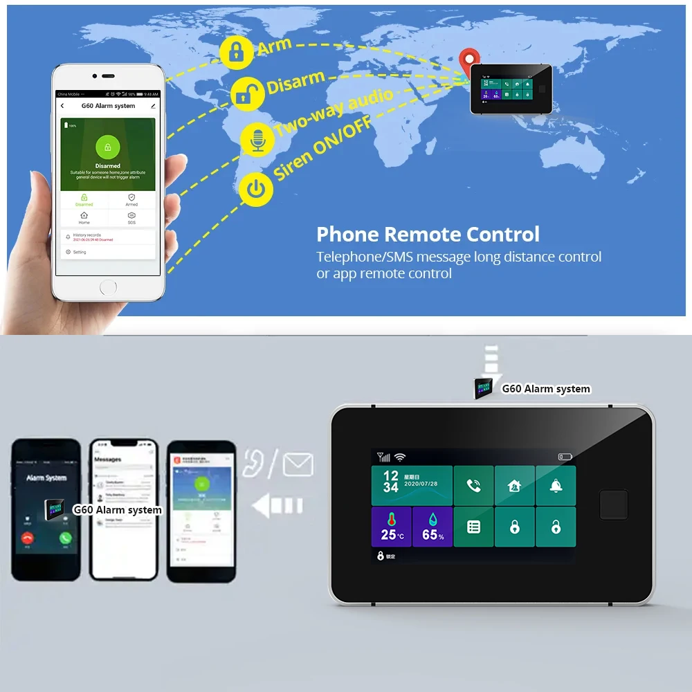 TUGARD GSM WiFi System alarmowy 4,3-calowy ekran dotykowy z bezprzewodowym ognioodpornym czujnikiem alarmu antykradzieżowego dla inteligentnego domu