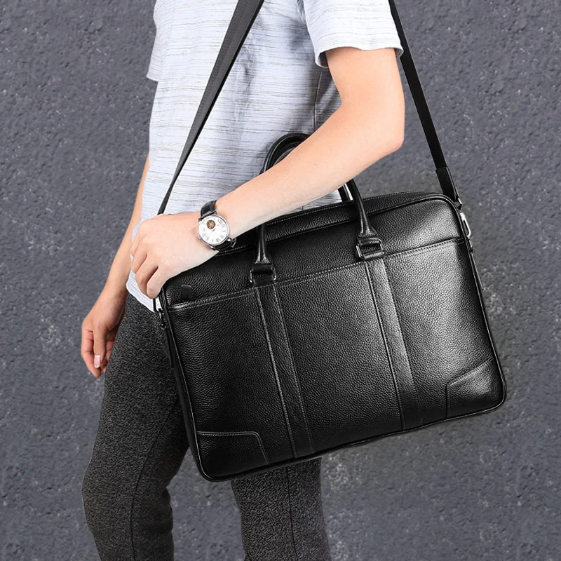 Fashion Men Handbag Top Layer Cowhide Men Computer Bag Luxury Business Travel Large Capacity Cowhide Briefcase