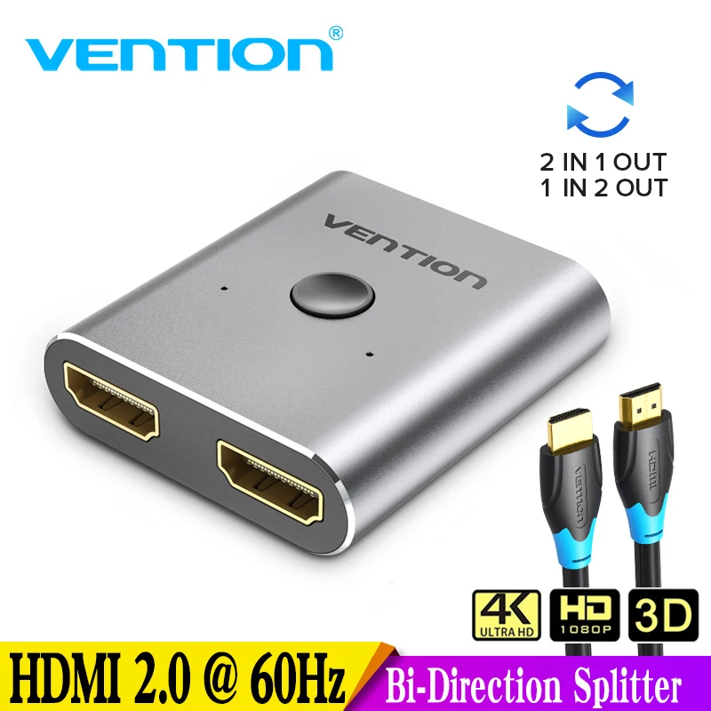 4K HDMI Switch 2 Ports Bi-directional 1x2 / 2x1 HDMI Switcher Splitter Supports Ultra HD 4K 1080P 3D HDR HDCP for PS4 Xbox HDTV