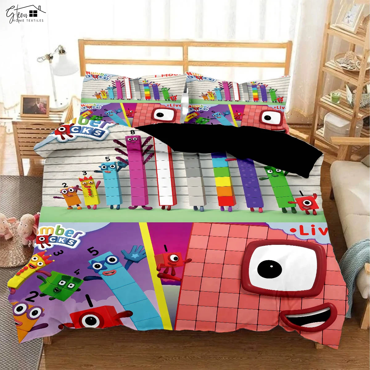 

Cute Animated Cartoon Letters 3D Stereo Printing Quilt Cover Pillowcase Bedding Set Three-piece Duvet Cover Kids Gift