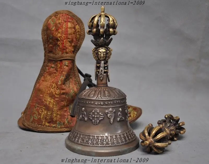 Crafts statue Tibet Temple bronze Eight treasures Buddha bell Ghanta Phurpa Vajra Dorje Set halloween